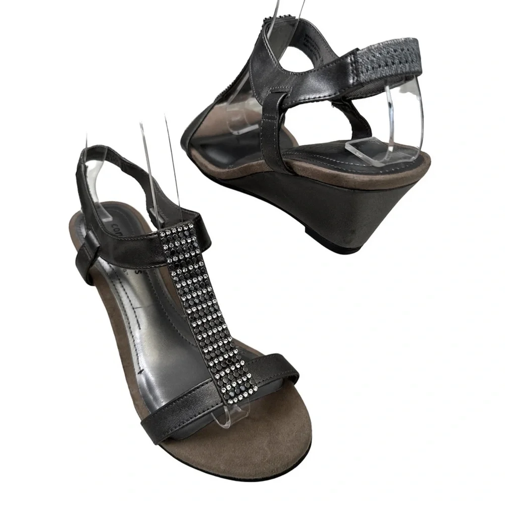 Comfort Plus Rhinestone Detail Silver Dressy Special Occasion Wedges Size 5W
